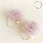 ミンクファーとコットンパールのフープピアス♡モーヴ