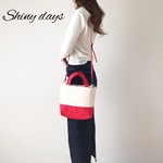 ショルダー付♡帆布のトートバッグ　生成り×赤　レッド