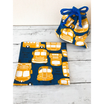 祝🌸ご入学·進級 ナフキン＆給食袋セット ☆スクールバス(イエロー×ブルー)