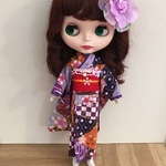 22センチドール 着物 桜 紫
