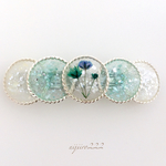 ミントカラーと押し花 バレッタ ☆送料無料☆ 受注製作☆ ヘアアクセサリー シルバー レジン 涼しげ グリーン 花 フラワー　#初夏　#髪飾り