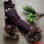  ☆彡フェイクファー付のケーブル模様のロング丈Fingerless Mittens☆彡