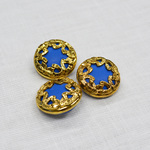 レトロ バブリー ゴールド&ブルー ボタン 23mm【３個セット】