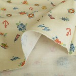 【1m】ダブルガーゼ 生地【花・イカリ・ヨット・灯台・かもめ】printed double gauze
