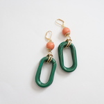 Italian green marble&pink pierce/earring