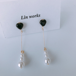 ブラックハート×パールのゆらゆらピアス