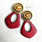 ☆Vintage Button☆グレー×レッドなウッドピアス/イヤリング