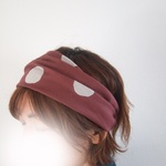 配色がかわいい　おおきめ水玉　パープル　アクセントに　コットンリネンのゆるターバン