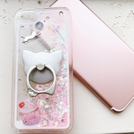 揺れるハート♡スイーツ猫♡ねこ スマホリング付き スマホケース iPhoneケース iPhonese ウォーターケース 受注生産：iPhone8 iPhone７iPhone6/6s