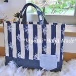 3日間SALE!!レッスンバッグ* キャンパス生地*マリンボーダー*イカリ紺*男の子
