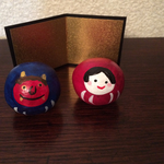 節分 鬼とおたふくだるまの置物