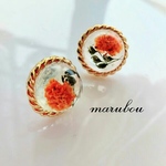 orange一輪花華やかピアス/イヤリング