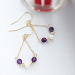 14kgf♡アメジストとパールのループピアス
