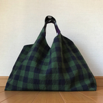 手提げバッグ 紺×緑チェック