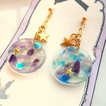 フローライトとガラスのピアス　no133