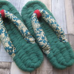 布ぞうり：フリースgreen２５ｃｍ/ダマスクpeacock green