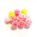 【 お試し価格・送料無料 】デコパーツ・薔薇（バラ） 10個 ピンク＆イエロー #913