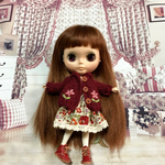 リバティスカート ワインレッドお花カーディガンセット ブライス アウトフィット 