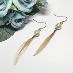 コットンパールとフェザー ピアス（ナチュラル）