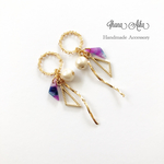 シェル × コットンパール × メタルパーツ  ピアス／イヤリング
