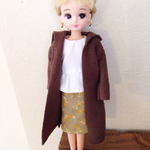 ミモレ丈二ットスカート（花柄マスタード）リカちゃん用
