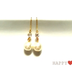 パールとクリスタルのピアス／ノンホールピアス／イヤリング