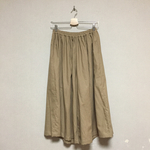 カーキベージュ コットンウールウール10% スッキリギャザーパンツ スカーチョ