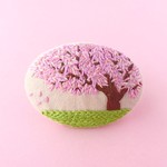 満開の桜ブローチ 刺繍ブローチ ヘアゴム 春待ちアクセサリー オーバル型