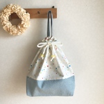 キラキラお星様 ホワイトカラー 体操服 お着替え袋 持ち手付き巾着タイプ