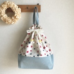 レッド＆ブルーの星柄 体操服 お着替え袋 持ち手付き巾着タイプ