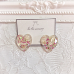 オーロラ♡ハート×アリッサム ドライフラワー ピアス
