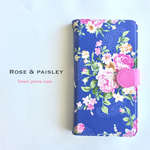 再販♡【iPhone/Android】ローズ&ペイズリー スマホケース 手帳型