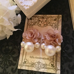 シフォンフラワー♡コットンパールピアス（イヤリング）