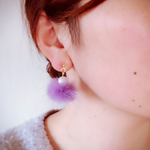 春色 パープル ミンクファー  とコットンパール イヤリング