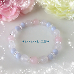 春の輝き☆ローズクォーツとブルーレースとホワイトカルセドニーの天然石ブレスレット