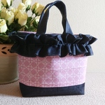 M☆デニムフリルバッグ👜モロッカン柄☆ピンク