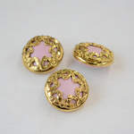 レトロ バブリー ゴールド&ピンク ボタン 23mm【３個セット】