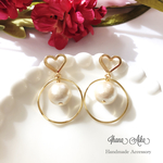 《pierce》frame heart ring cotton pearl pierce