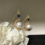 下がり かんざし　ダブルムーン　G 青（かんざし金具選べます）