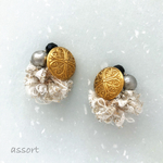 ツイードとコンチョボタン  pierce & earring