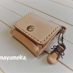 ＊革のミニブーツ付き（紫×ナチュラル）コインケース＊ナチュラル＊シンプル＊