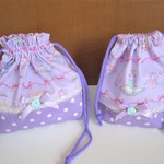 トゥシューズとリボンのお弁当袋＆コップ入れ☆パープル☆