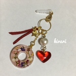 セール！ミニドーナツ型 アリッサムとハートイヤホンジャック 押し花 素材 レジン