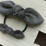 ママとおそろいナチュラルリボン☆ヘアゴム　うさ耳ベビークリップ　コーデュロイ　ブルーグレー