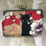 和風黒猫のがま口通帳ケース