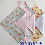 森の動物&花柄ボーダー&いちご【28×28】ループ付きタオルセット