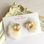 再々販♡ひらひらゴージャスオーガンジーピアス(パステルイエロー)♡送料込み