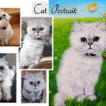 happpy-8787さま専用★猫のメルヘン似顔絵（舞う蝶）【モデルさん掲載OKの方限定】【キャンセルOK】【オーダー】手描き 愛猫の肖像画 （額付 / ホワイト）A4 スタンド付き  