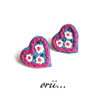 ハート花柄刺繍イヤリング