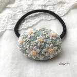 ニリンソウ 刺繍ヘアゴム4.5 ブローチへ変更可能